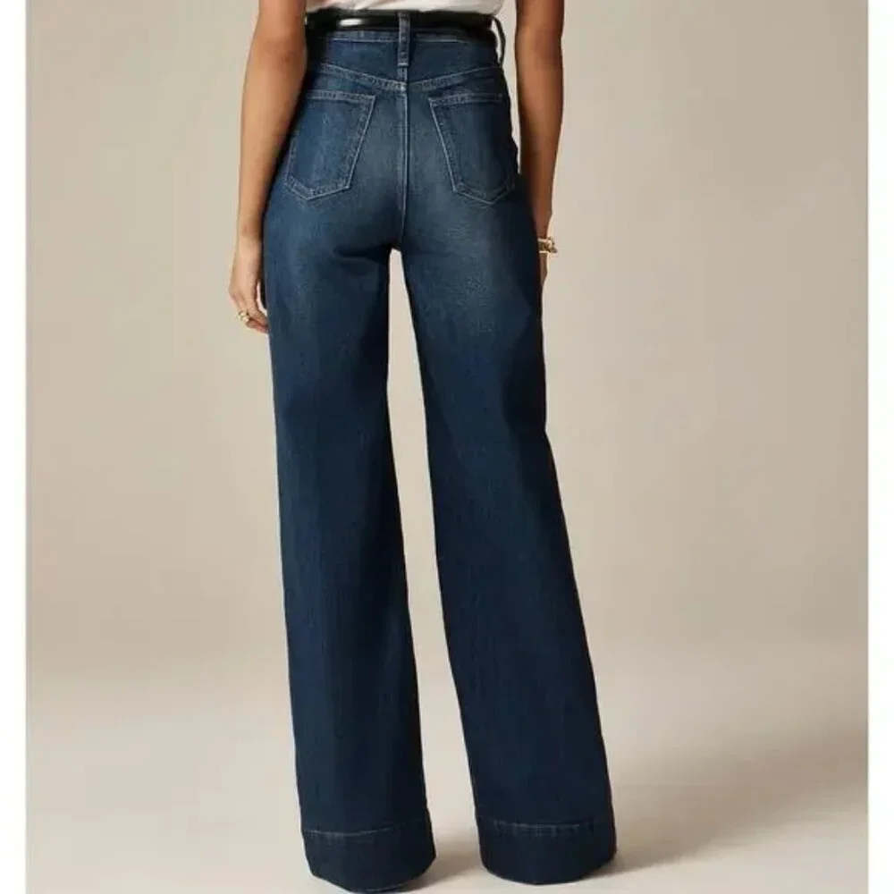 J. Crew Denim Trouser 1996 Semi-Stretch Resin Rinse Wide Leg Jeans Size 34 CC566